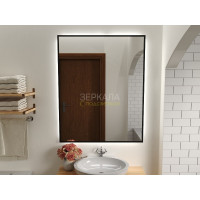 Зеркало с интерьерной подсветкой для ванной комнаты в черной рамке Прайм Блэк 85х85 см